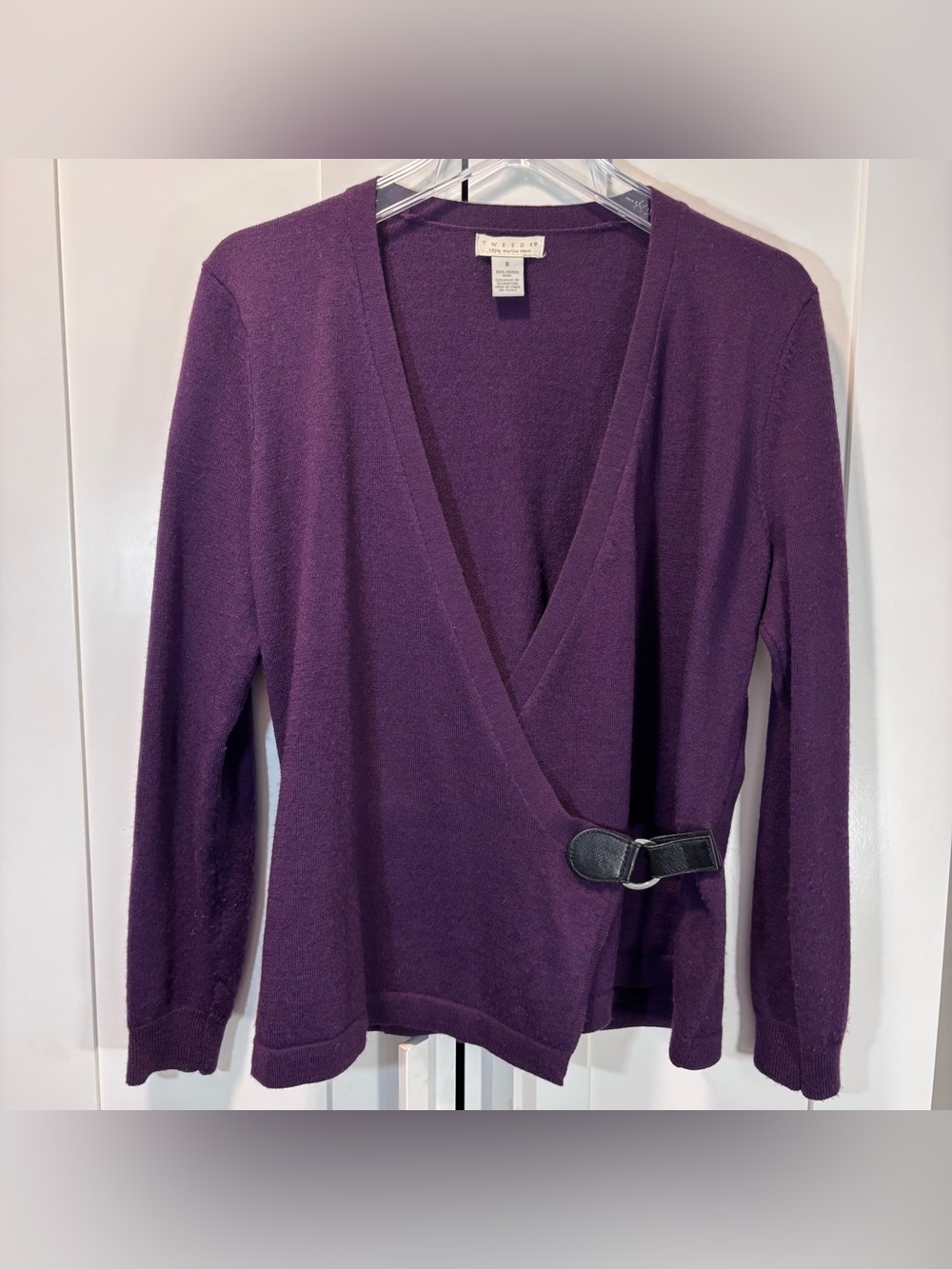 Tweeds 100% Merino Wool Wrap Sweater Womens M Purple